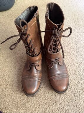 Steve Madden Lace-Up Leather Combat Boots with Zip side